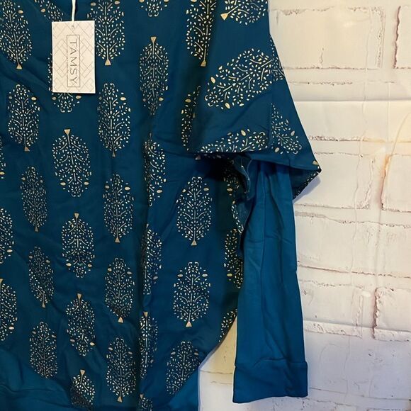 Tamsy Turquoise Color Woven Top S - Picture 8 of 13